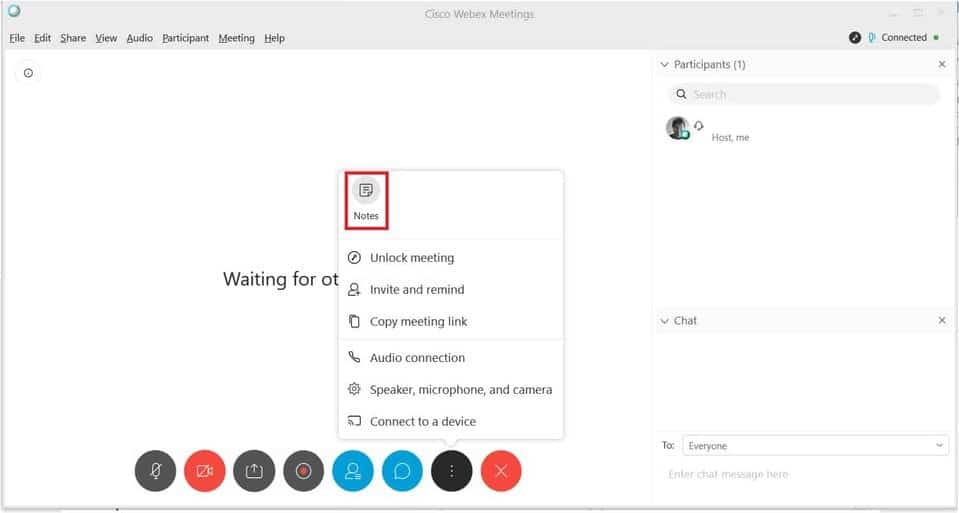 Notes function on Webex Meetings